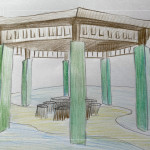 藝術家的手稿描繪八角亭的構想，從結構到色彩，逐步勾勒出空間未來的樣貌。